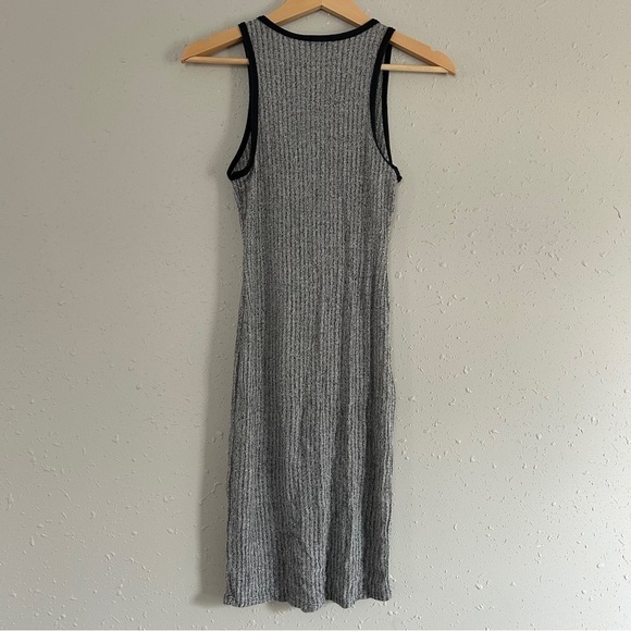 🦋 Poetry Grey Ribbed Midi Dress Lightweight Neutral Small Stretch - Picture 4 of 4